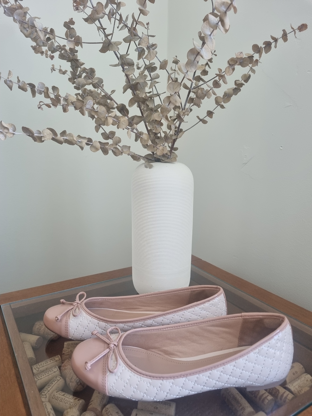 Quilted Pink Ballet Flats with Bow